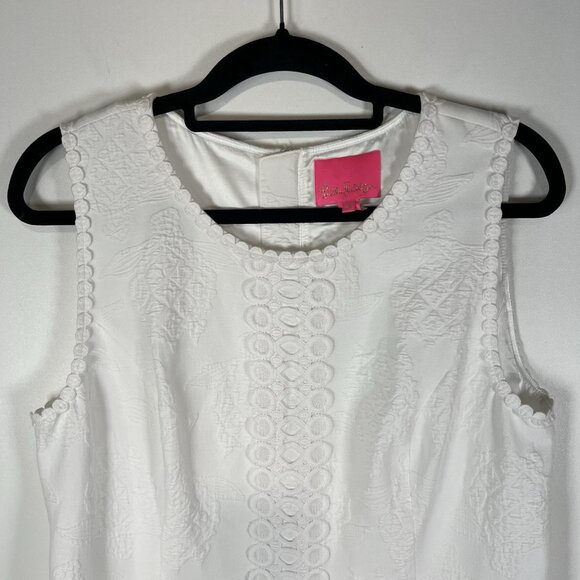 Lilly Pulitzer MILA STRETCH SHIFT DRESS White Turtle Pucker Jacquard Women’s 16 - Picture 3 of 12